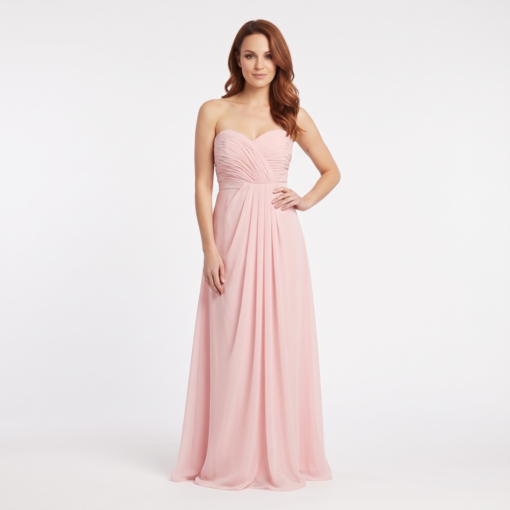 Jordan Strapless Gown Womens 8 Pink Chiffon Ruched Formal Prom Bridesmaid Dress